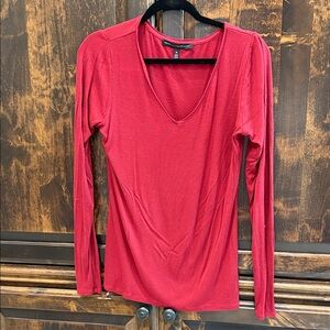 White House Black Market Red Long Sleeve V-Neck Top